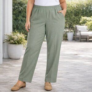 Alfred Dunner Green Pants 16 Pull On Elastic Waist Polyester Dress Pants